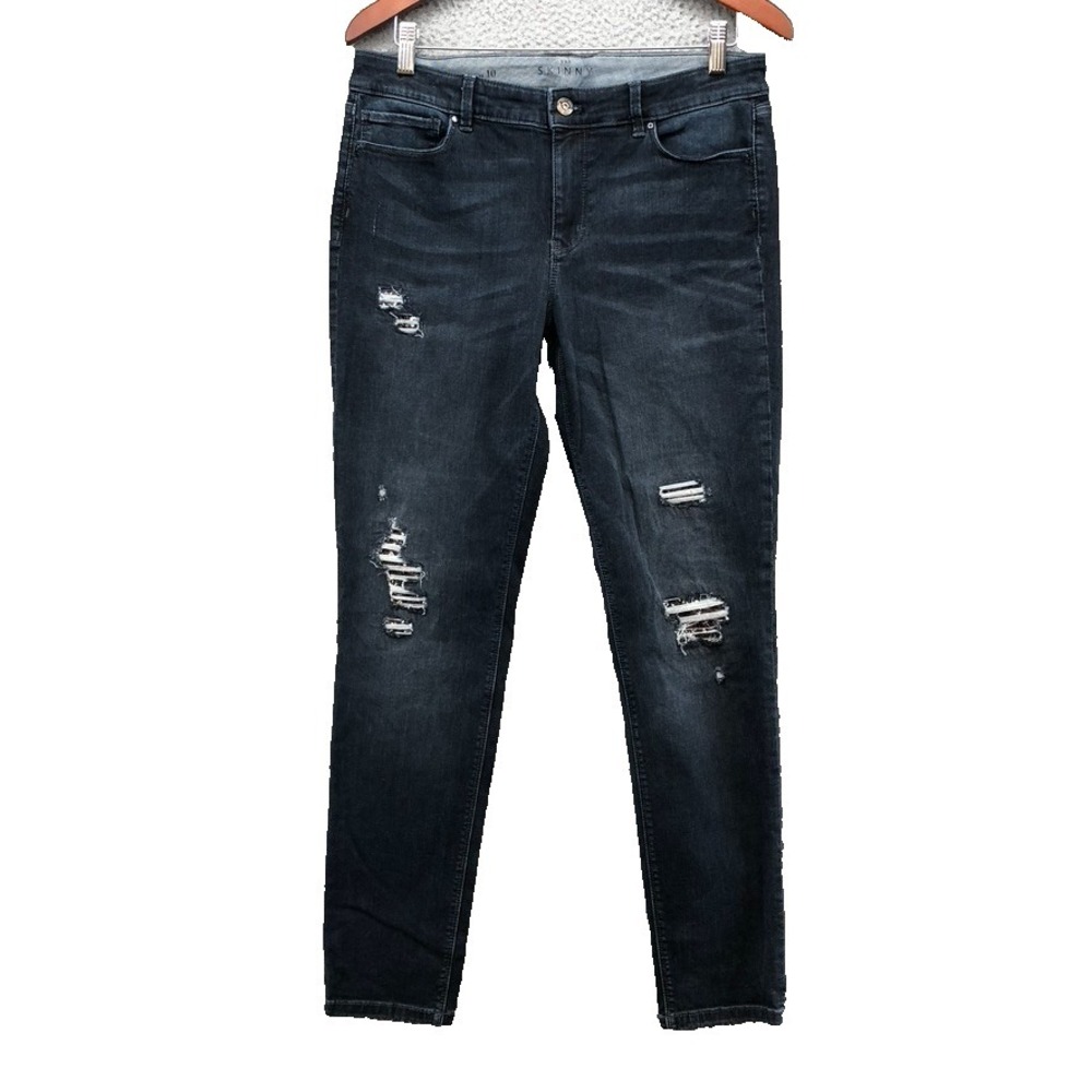 White House Black Market Skinny Jeans Womens 10 Sequin Distressed Blue Denim